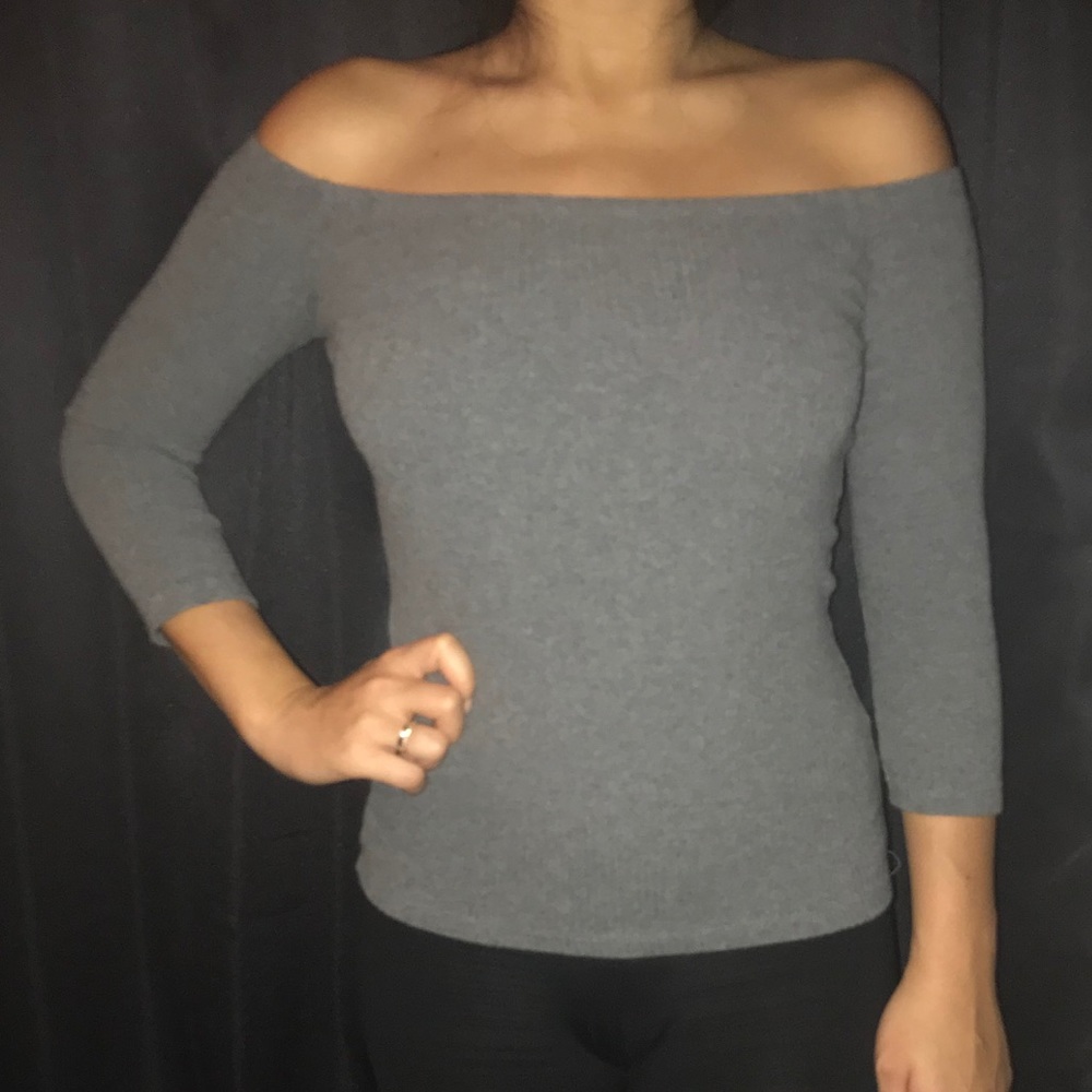 Gray off shoulder top